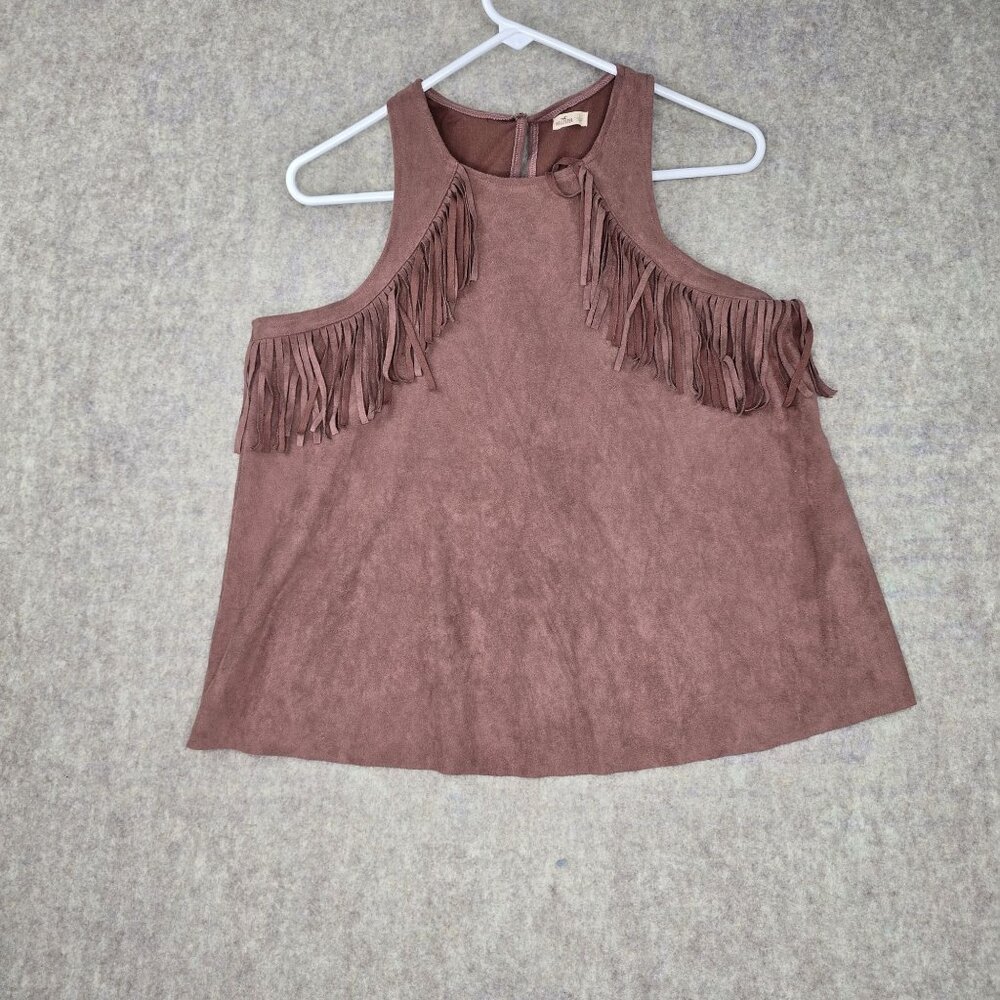 Hollister Suede Fringe Sleeveless Tank Top Mauve Pink Size Large